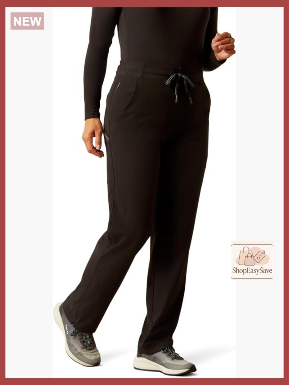 Stretch Utility Scrub Pants Mid Rise Straight Leg Cargo Pockets Drawstring Waist